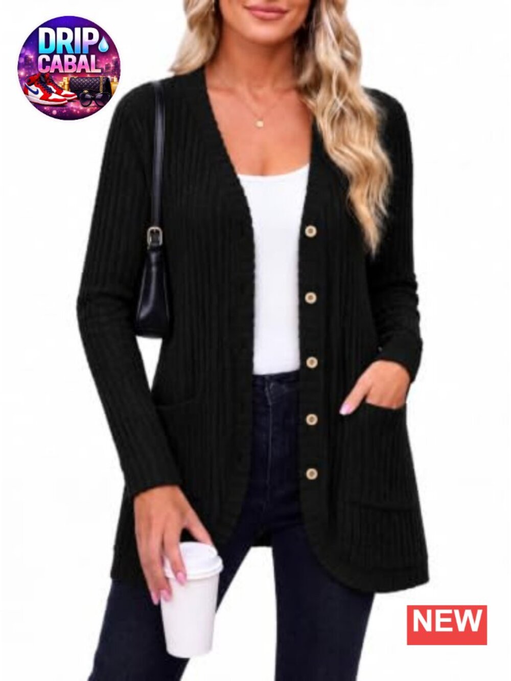 Womens Long Sleeve Button Front Cardigan Sweater with Pockets